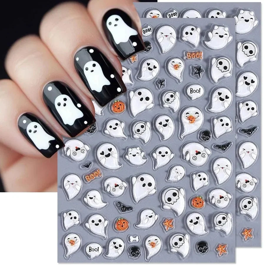 Halloween Spooky Nail Stickers Embossed Ghost Selfadhesive 5d Nail