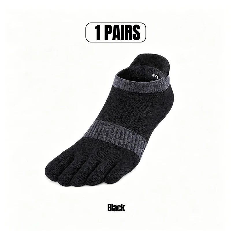 1/5 Pairs Men's Mesh Toe Socks Color Block Striped Low Cut Five Finger Running Sport Socks Breathable Anti-Bacterial Toe Socks