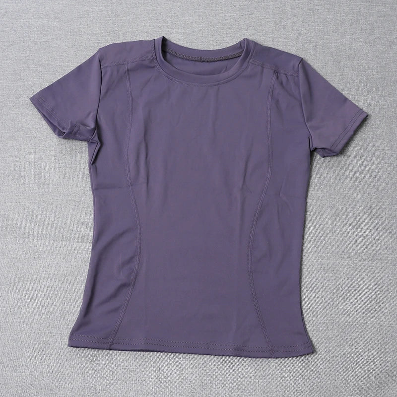 Women's Quick-Dry Compression Gym Tee - Slim-Fit Breathable Workout Shirt for Running & Training Stretchy Solid Color Sportswea