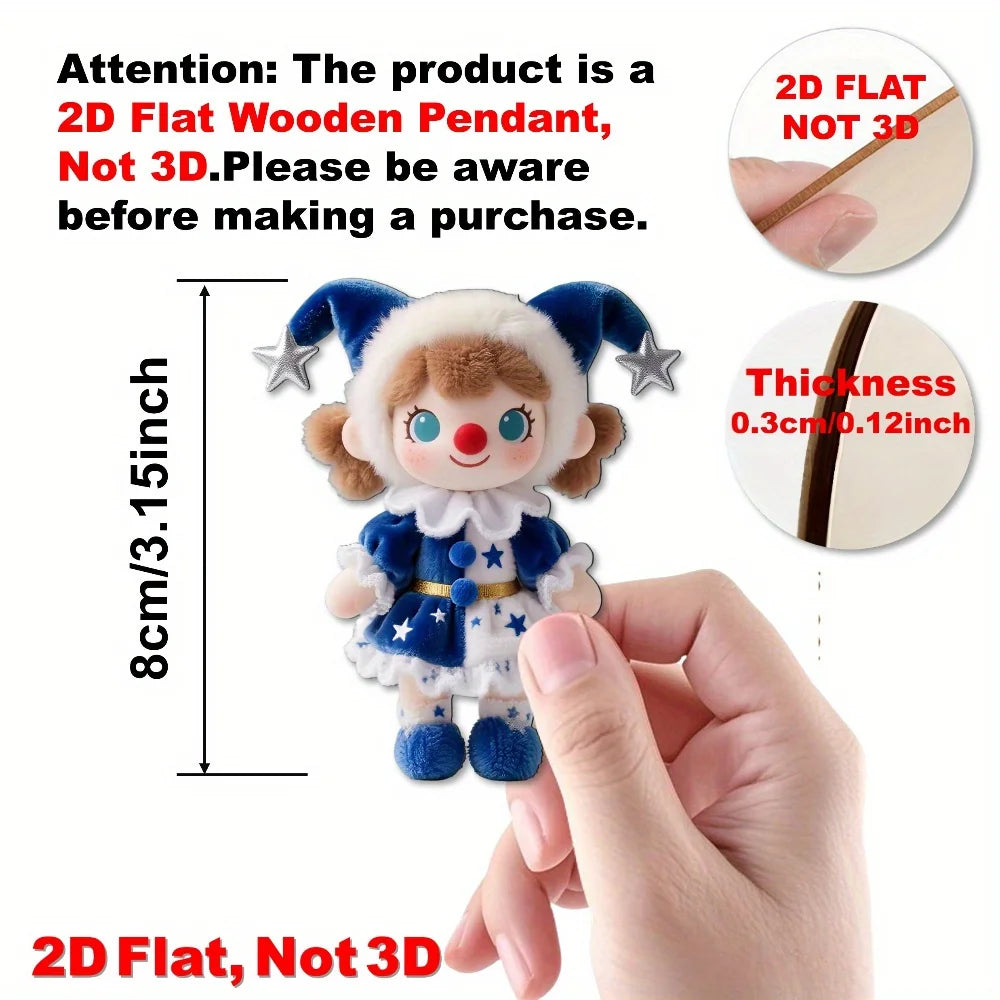 12pcs Colorful Christmas Plush Doll Decorations -2D Printed Wooden Pendants Courtyard and Christmas Birthday Party Decorations