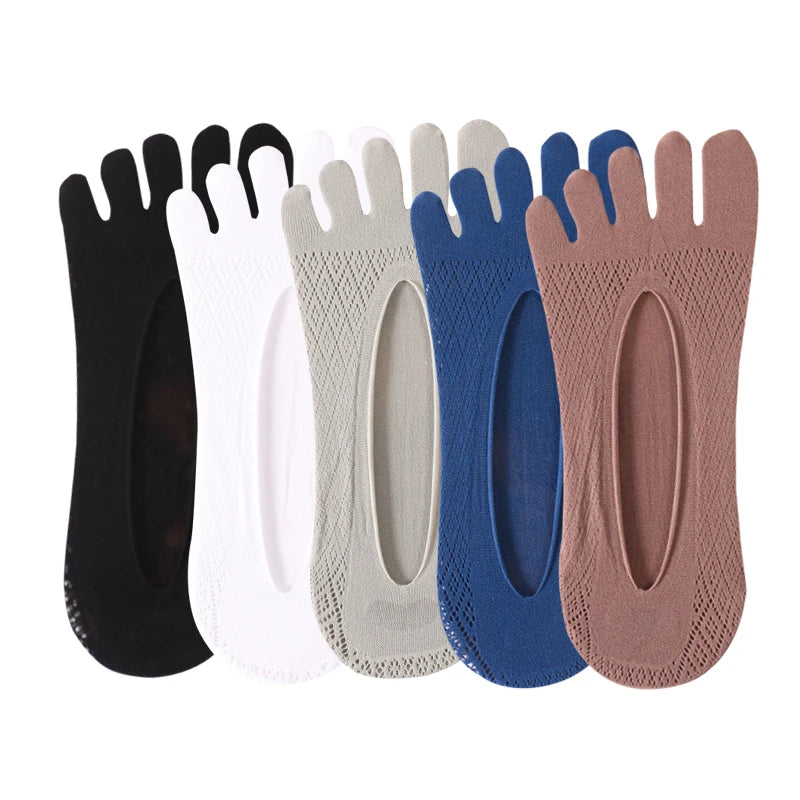 5Pairs Men's Socks Mesh Invisible Breathable Sweat-absorbing Short Sock Non slip New Five Toe Socks High Quality
