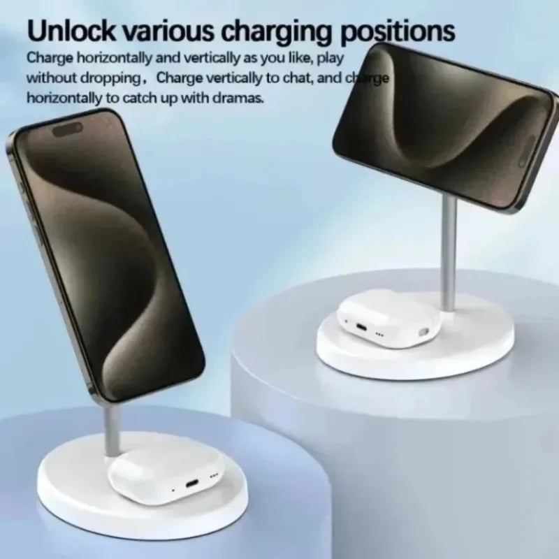 2-in-1 Magnetic Wireless Charger Stand for iPhone 17 16 15 14 13 12 AirPods 4/3 Pro for MagSafe Fast Wireless Charging Stantion