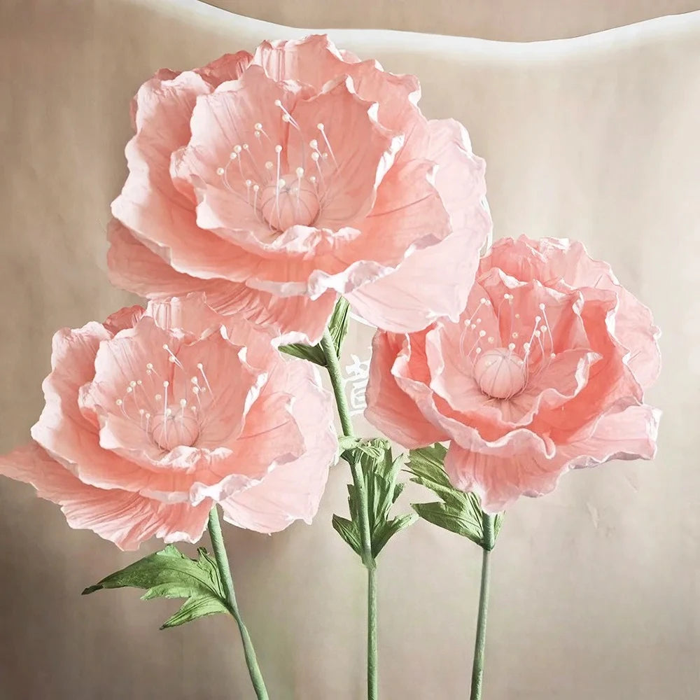 Wedding Props Artificial Giant Poppy Paper Flower Wedding Road Guide Floral Birthday Party Backdrop Decor Stage Window Display