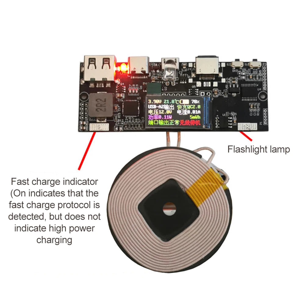22.5W Fast Charging Wireless Charger Module Support SCP VOOC High Current Output Type-A USB QC PD PPS Protocols