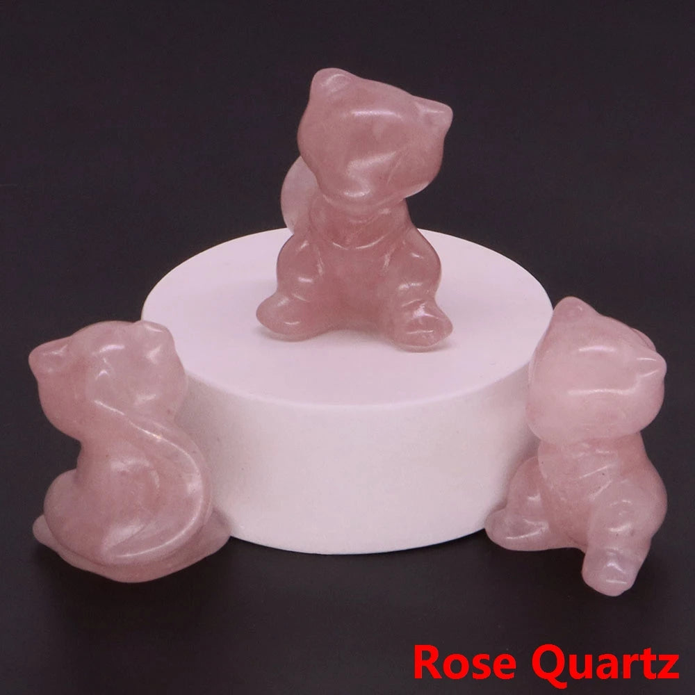 30mm Cartoon Alien Cat Statue Natural Healing Crystals Stone Carving Cute Animal Figurine Crafts Home Decor Ornament Kids Gifts