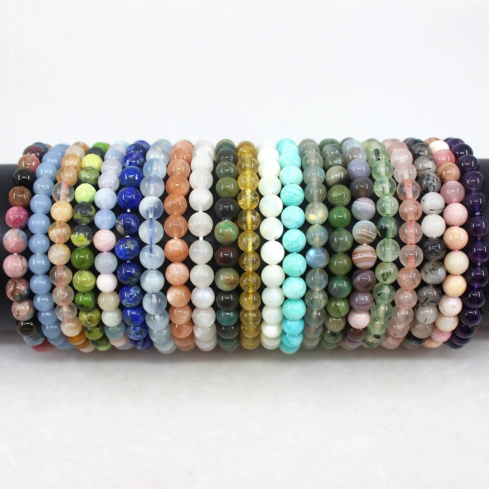 Natural 6MM Fashion Stone Bracelets Tourmaline Amethyst Amazonite Moonstone Citrine Quartz For Women Jewelry Charm Cute Gift