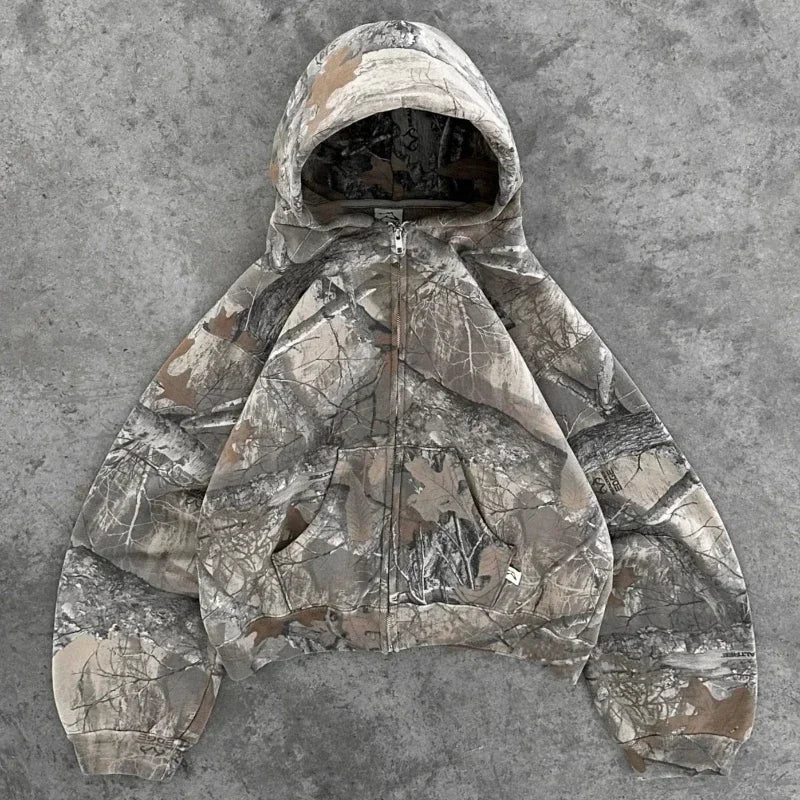 Streetwear Zip Hoodie Y2K Clothes Men Women Harajuku Gothic Retro Camo Graphic Oversized Hoodie Sweatshirt Fashion Casual Tops
