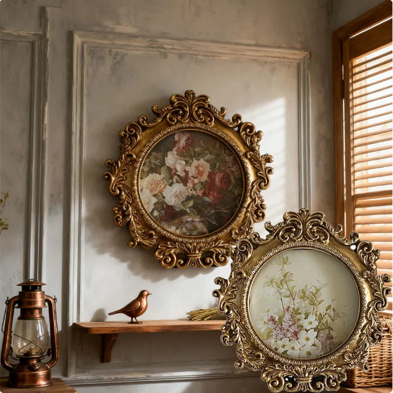Luxury Vintage American Round Resin Photo Frame Wall/Table Display Elegant Home Decor Wedding Gift Handmade Art