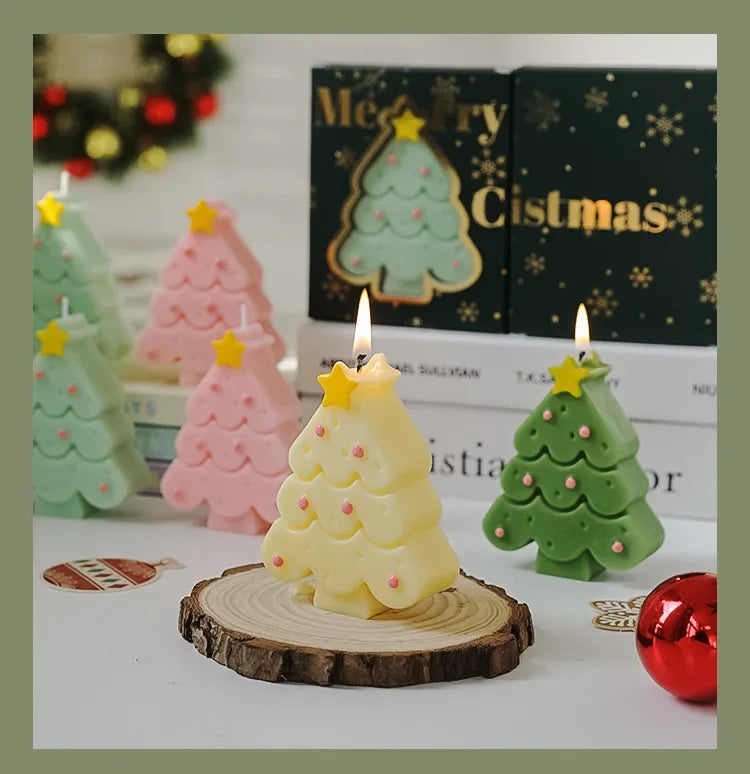 Christmas Scented Candle with Box Mini Christmas Tree Shape Fragrance Candle Home Decor Candle Gift for Friends Women Souvenir