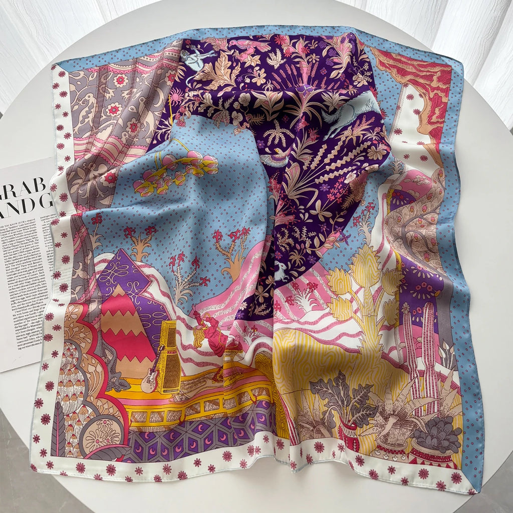 Luxury 70cm Silk Square Scarf For Women Elegant Bag Ribbon Headband Shawl Neckerchief Bandanas Neck Scarves For Daily Wear