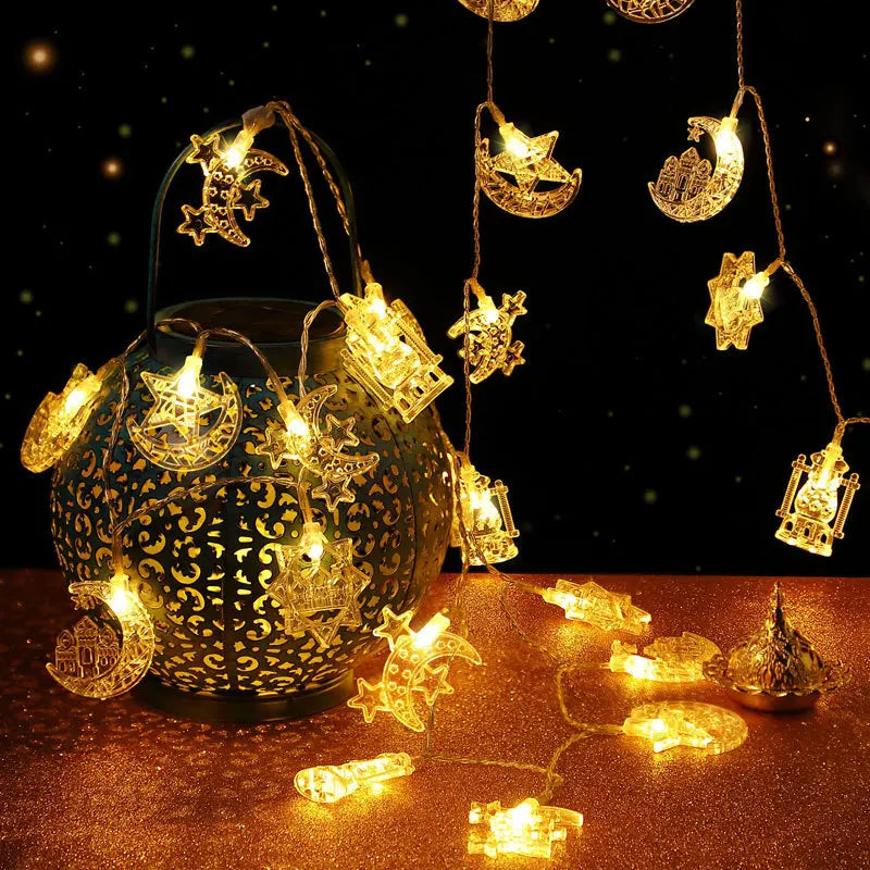 1.5M 10LED Gold EID Mubarak String Lights Moon Star Castle Pendant Light Ramadan Home Decoration 2026 Islam Muslim Party Decor