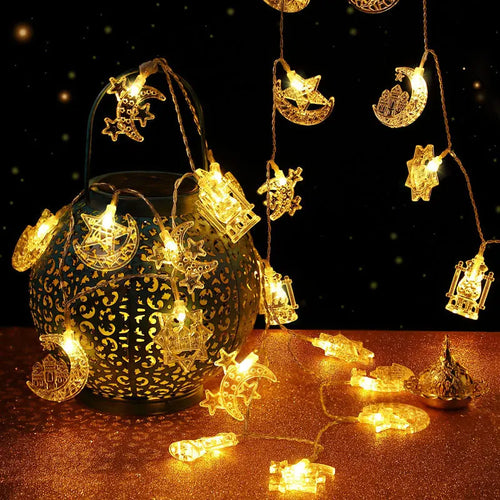 1.5M 10LED Gold EID Mubarak String Lights Moon Star Castle Pendant Light Ramadan Home Decoration 2026 Islam Muslim Party Decor
