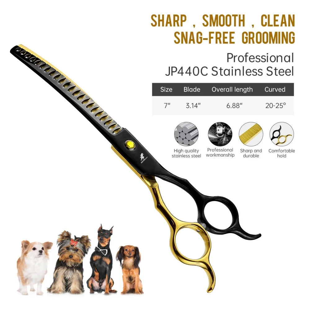 Grooming Scissors Japan Stainless 6.5" Professional Pet Scissors Curved Chunker Scissors for Groomer Bend Down Thinning Shears