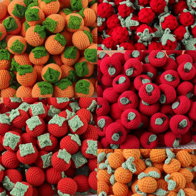 1pc Finished Handmade Knitted Fruit Pendant Crocheted Wool Strawberry Orange Bag Car Key Ring Pendant Handbag Charms Gifts