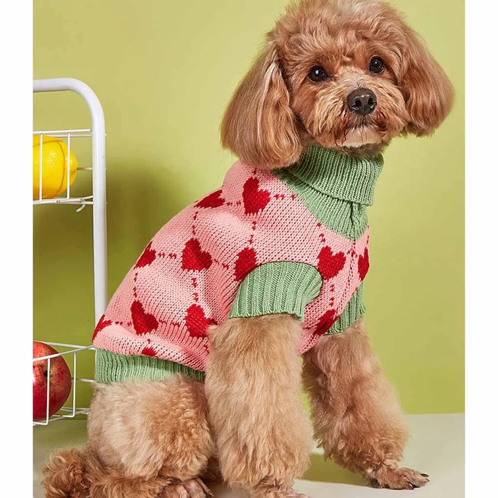 Dogs Warm Sweaters Pet Clothes Turtleneck Pullover Heart Puppy Vest Knit Cat Sweaters Dogs Sweatshirt Jackets Pet Winter Clothes