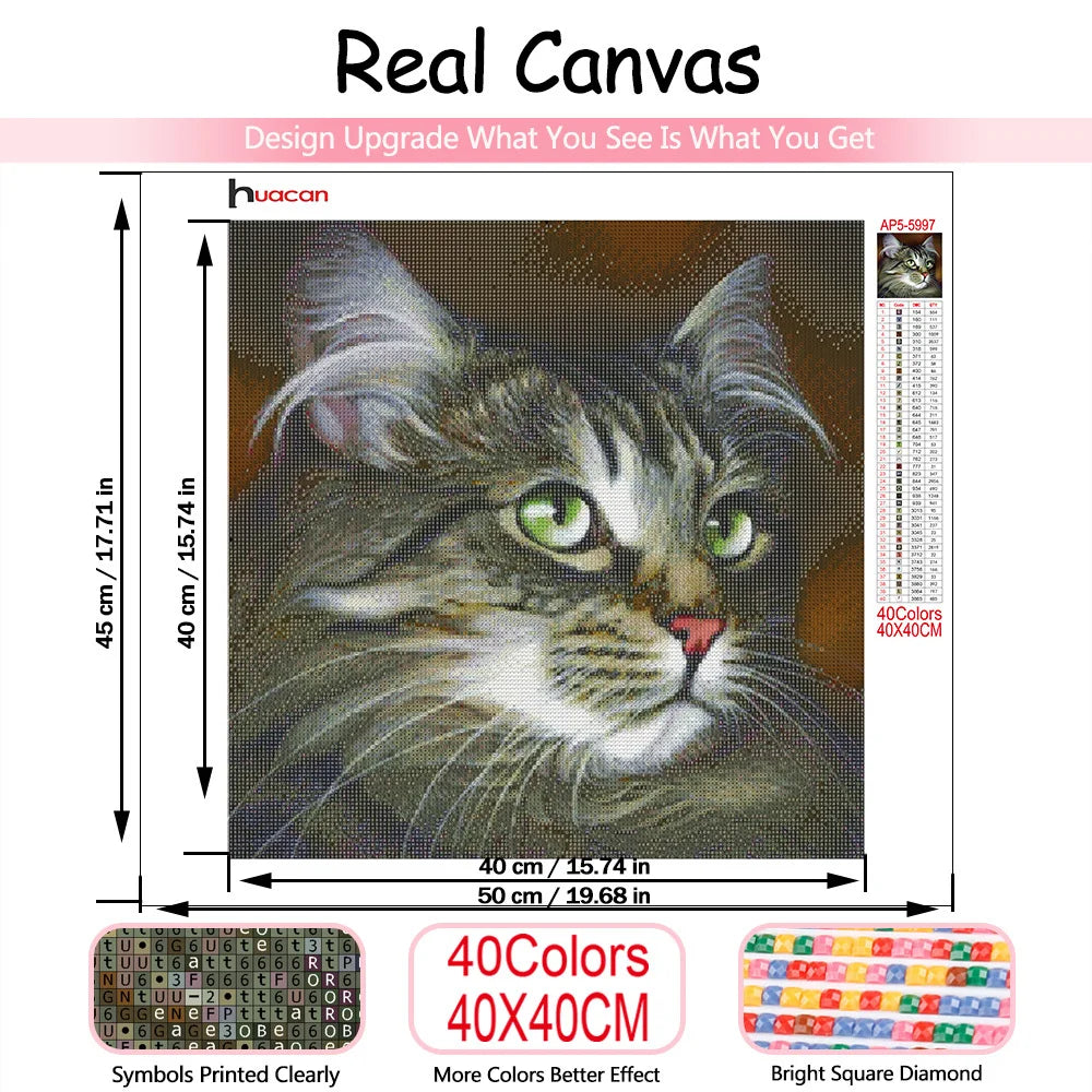 Huacan Diy Diamond Painting Full Drill Cat Home Decor Diamond Art Embroidery Mosaic Animal Wall Sticker