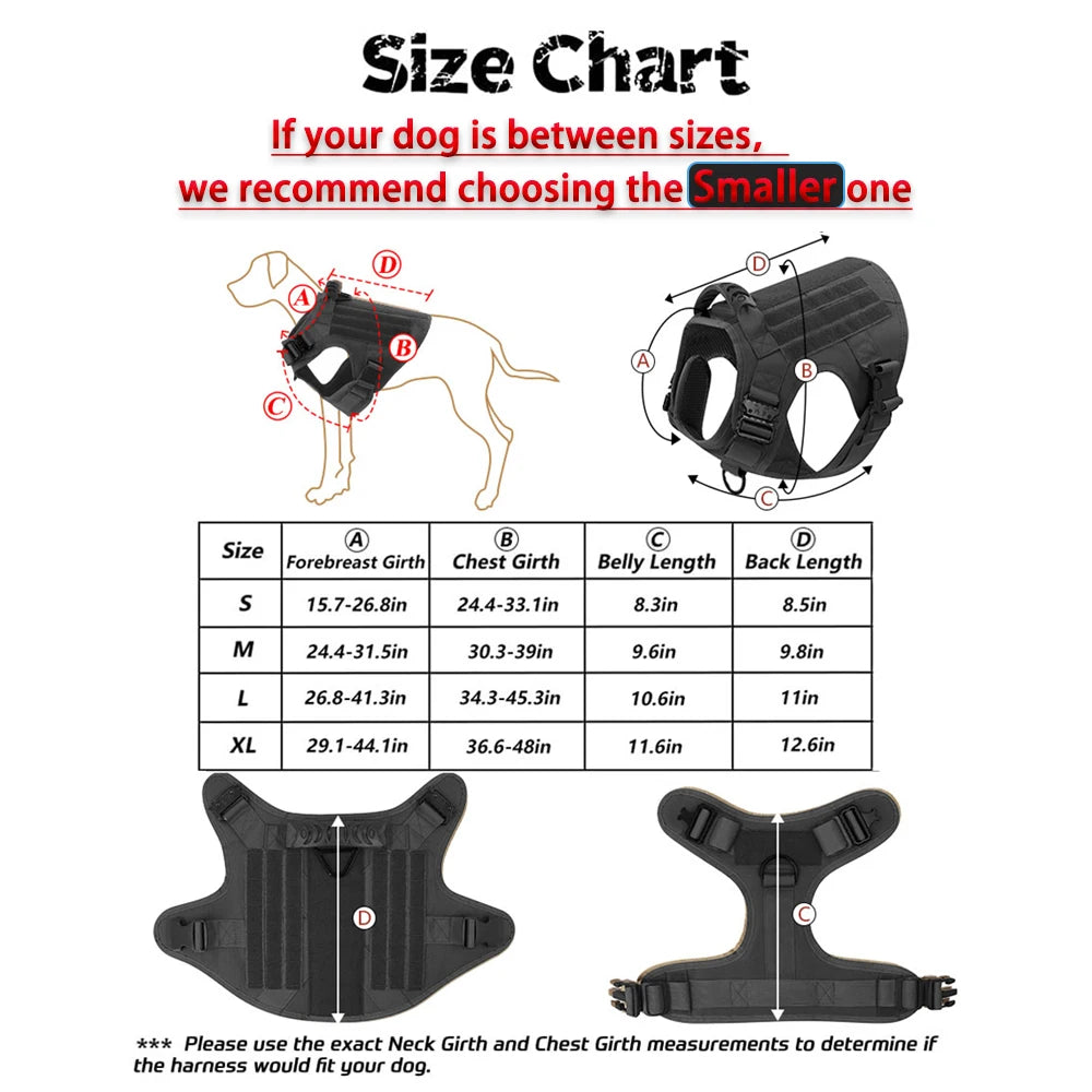 Tactical Dog Harness with Collar, Leash & Pouches