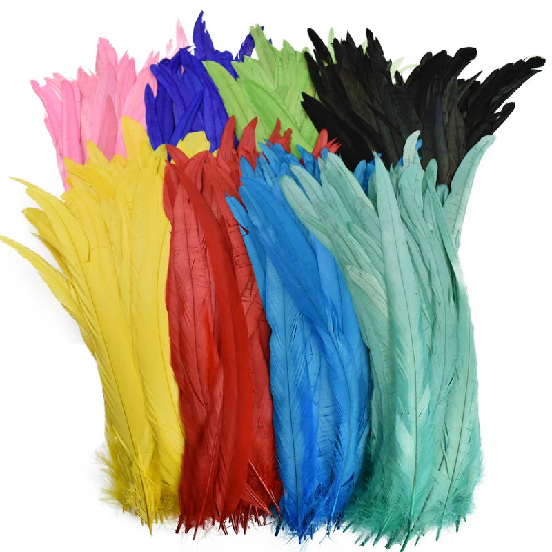 Top Quality 50 Pcs Pure White Rooster Tail Feather 30-35cm 12-14inch Natural Feathers Wedding Decoration clothing accessories