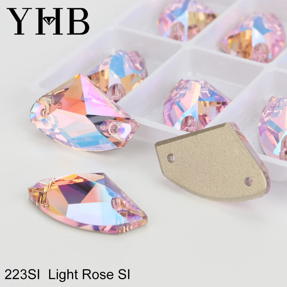 YHB Top Quality Galactic Axe Glass Crystal AB Moonlight Sewing Stones Flatback Sew on Rhinestones For Garment Clothes Bags
