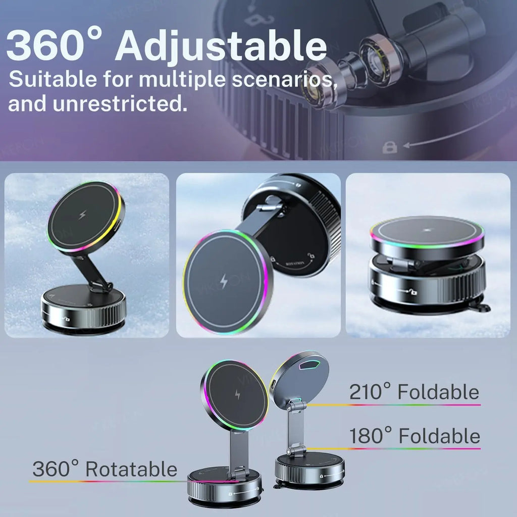 Cooling Wireless Charger Car Phone Holder with Breathing RGB Light Magnetic Suction Cellphone Bracket  for iPhone 12/13/14/15/16