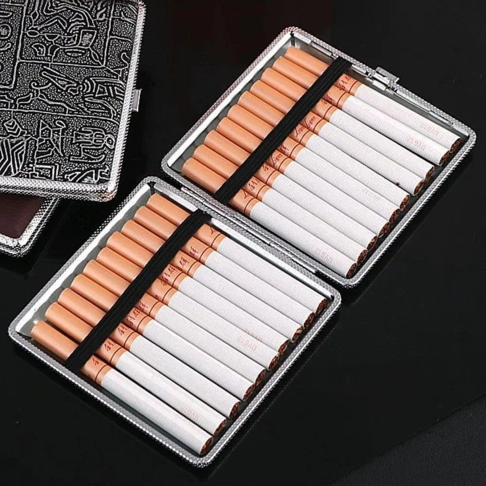 Personalized Name Leather Surface Storage Metal Cigarette Box 20pcs Cigarette Men's Smoking Accessories Waterproof Cigarette Box