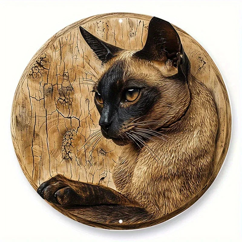 Cute Black Cat Gift Theme Round Metal Aluminum Sign Art Desktop Decorative Plates for Bar Cafe Club Yard Home Office Wall Decor