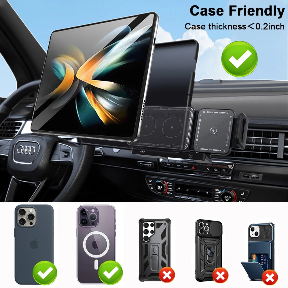 Fold Screen Car Wireless Charger For Samsung Galaxy Z Fold 6 5 4 3 2 Flip 6 5 4 3 Dual Coil Samsung Fast Charging Station