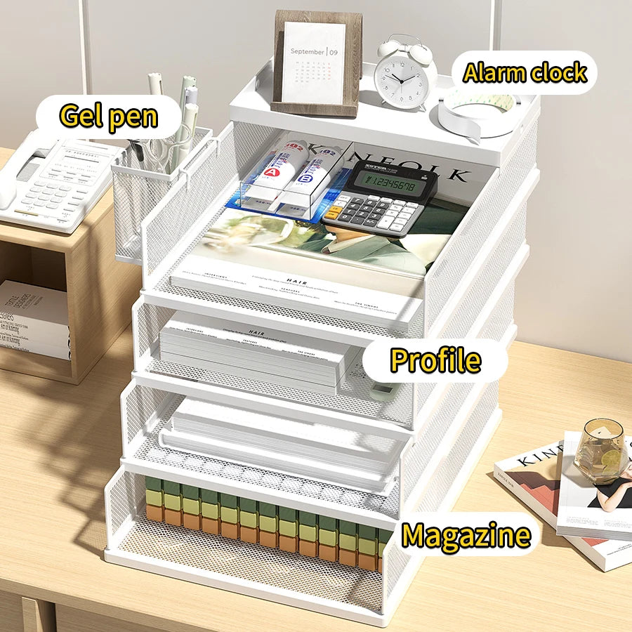 Metal Mesh Desk Organizer Box Office A4 Paper Organizer Document File Letter Book Pen Brochure Filling Tray Rack Shelf Carrier
