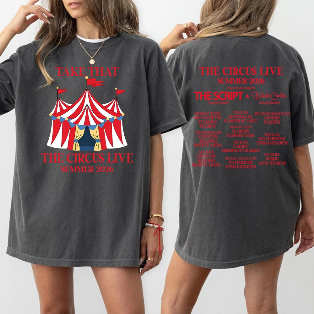 Vintage Take That Circus Live Summer 2026 Tour T-Shirt TT & Party Music Band Concert Tee Trendy Unisex Short Sleeve Summer Tops