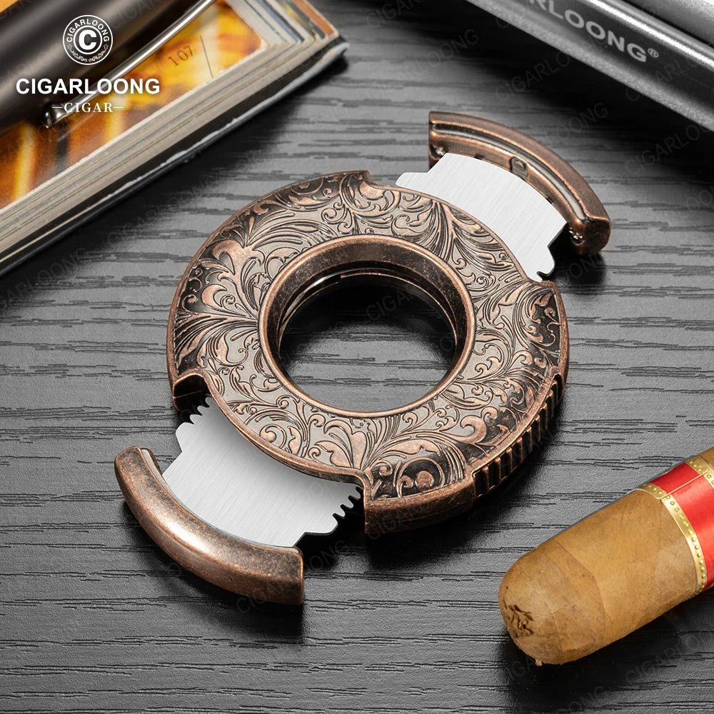 CIGARLOONG Cigar Cutter Portable Round Scissors Stainless Steel Large Caliber Smooth Flat Cutter Art Gift Box Packaging CE-25FJ