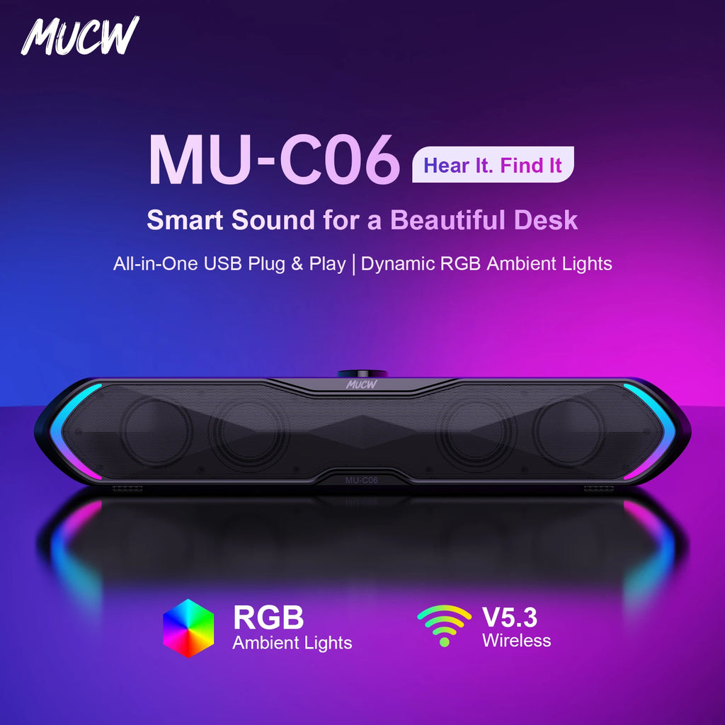 MUCW MU‑C06 PC Soundbar RGB Gaming Computer Speaker USB Plug Play