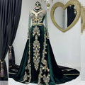 Teal Moroccan Kaftan Caftan Muslim Evening Dresses A-line Long Sleeves Appliques Dubai Arabic Abaya Islamic Gown Customized