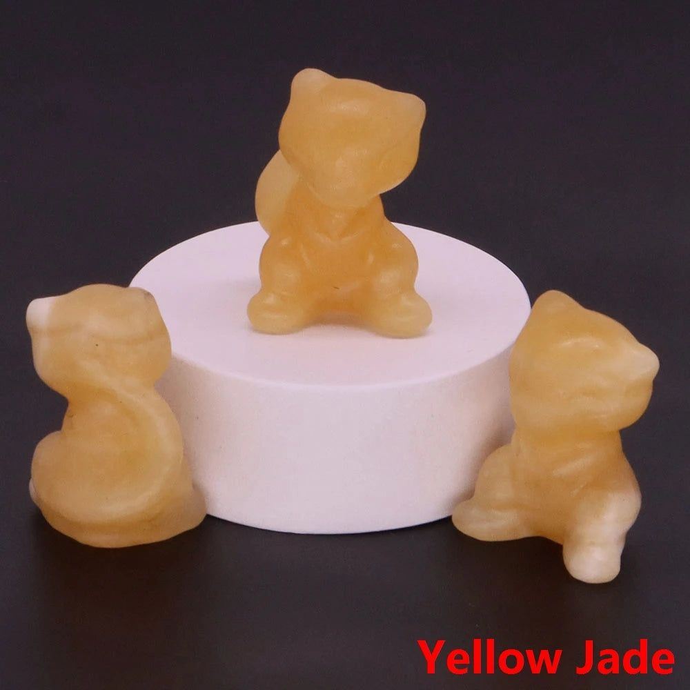 30mm Cartoon Alien Cat Statue Natural Healing Crystals Stone Carving Cute Animal Figurine Crafts Home Decor Ornament Kids Gifts