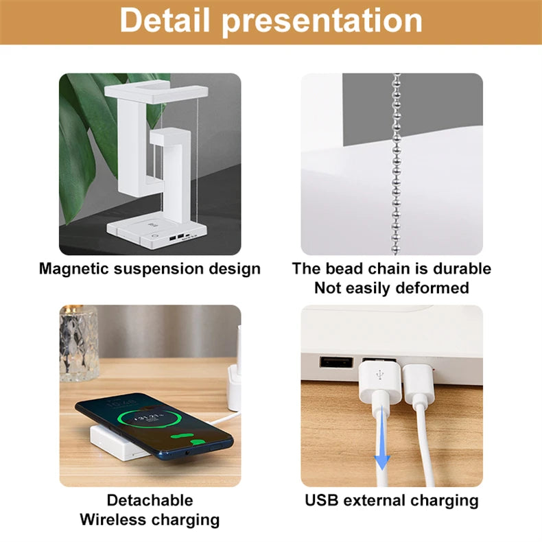 INS LED Night Light Anti-Gravity Physics Balance Suspension Table Desk Lamp Phone Wireless Charger Home Decor Bedside Lighting