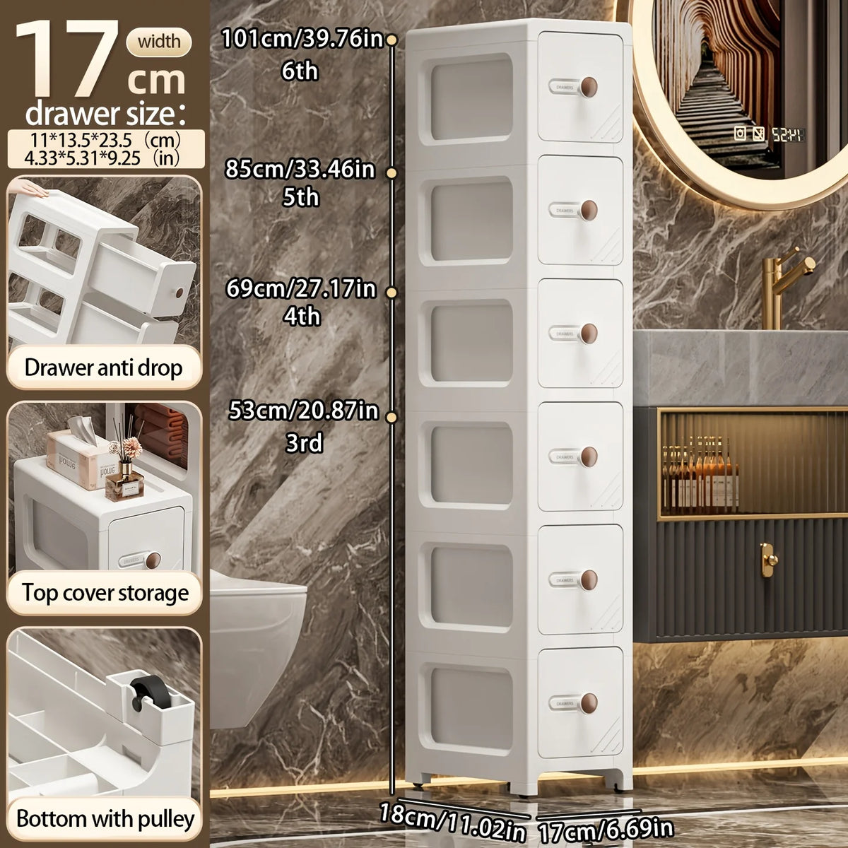 Home Narrow Space Storage Cabinet - Drawer Style - Kitchen Gap Cabinet - Bathroom Storage Cabinet - Bathroom Storage Unit