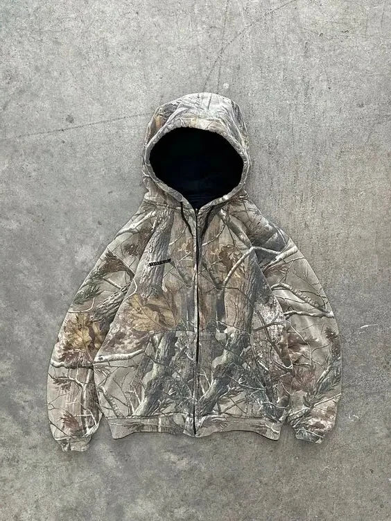 Streetwear Zip Hoodie Y2K Clothes Men Women Harajuku Gothic Retro Camo Graphic Oversized Hoodie Sweatshirt Fashion Casual Tops