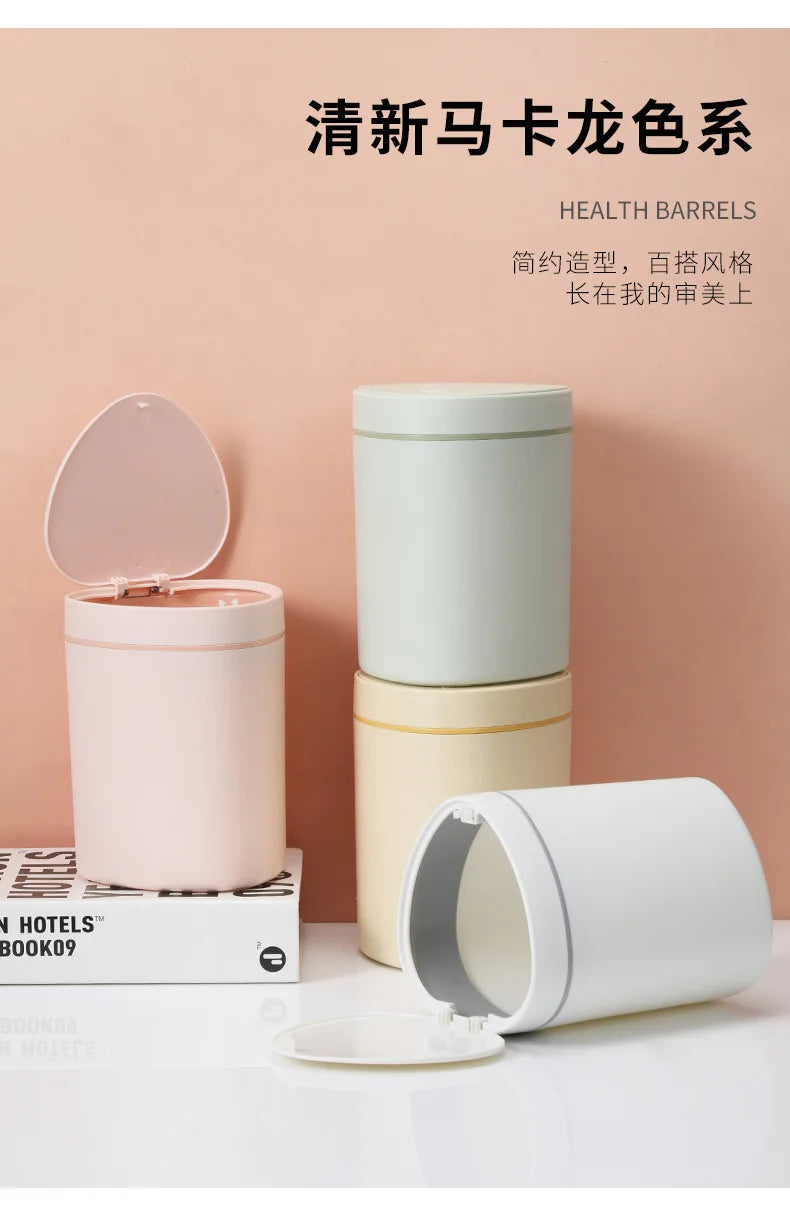 Small Trash Can with Lid Plastic Press Type Step On Wastebasket for Office Dorm Bedroom Bathroom Kitchen Car Desktop