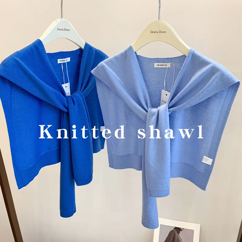 Korean Knitted Shawl Summer Fashionable Versatile Fake Collar Neck Guard Knotted Cape Shoulder Scarf Solid Color Scarve Women