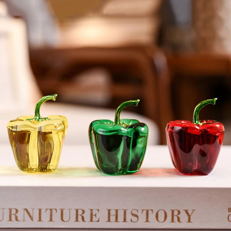 Green Pepper Ornaments Coloured Glaze Decoration Glass Home Decor Glass Crystal Quartz Gift Souvenir Chili Figurine Collectible