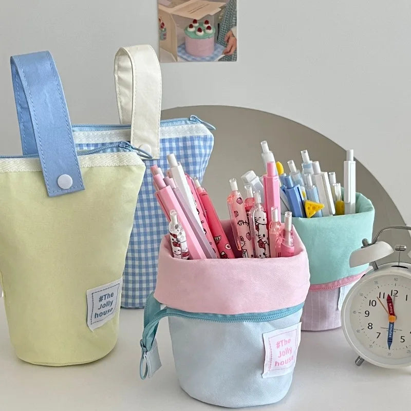 High Aesthetic Japanese Ins Pencil Case For Men Women Large Capacity Pencil Box Standing Stationery Bag
