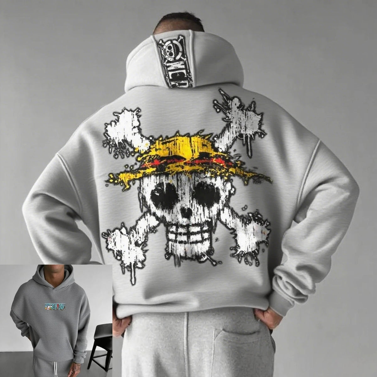 Unisex Oversized One Piece Hooded Sweatshirt Men Women Skull Print Streetwear Casual Pullover Sweater Fashion Spring Autumn New
