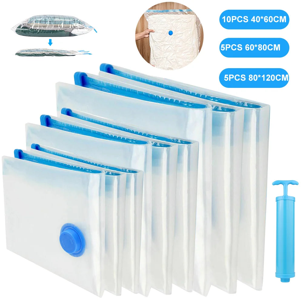 Vacuum Storage Bags Transparent Folding Compressed Space Storage Bag Travel Seal Packet Organizers For Clothes Pillow Bedding
