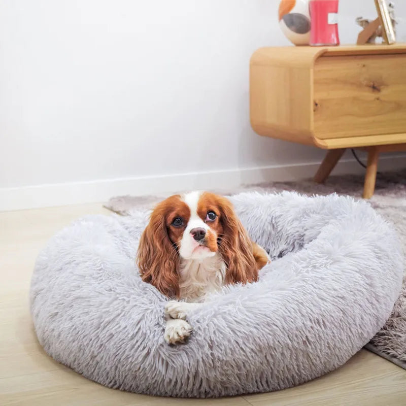 40cm-100cm Round Pet Bed for Large Dog Bed Super Soft Cat Bed Long Plush Dog House for Medium Dog House Winter Warm Sleeping