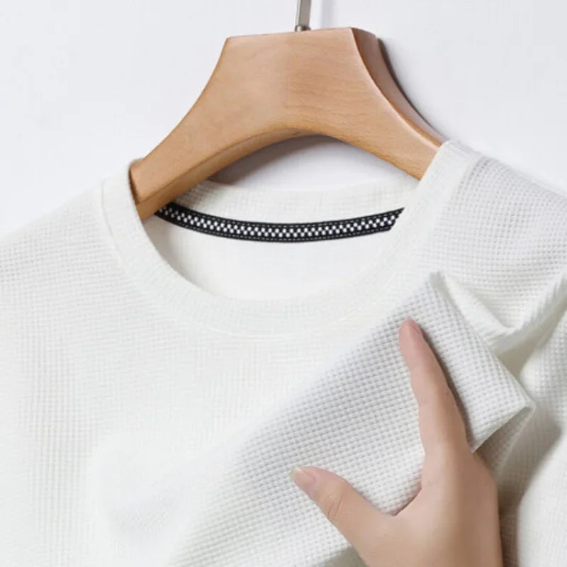 Summer Waffle Round Neck Short Sleeved T-Shirt for Men's Short