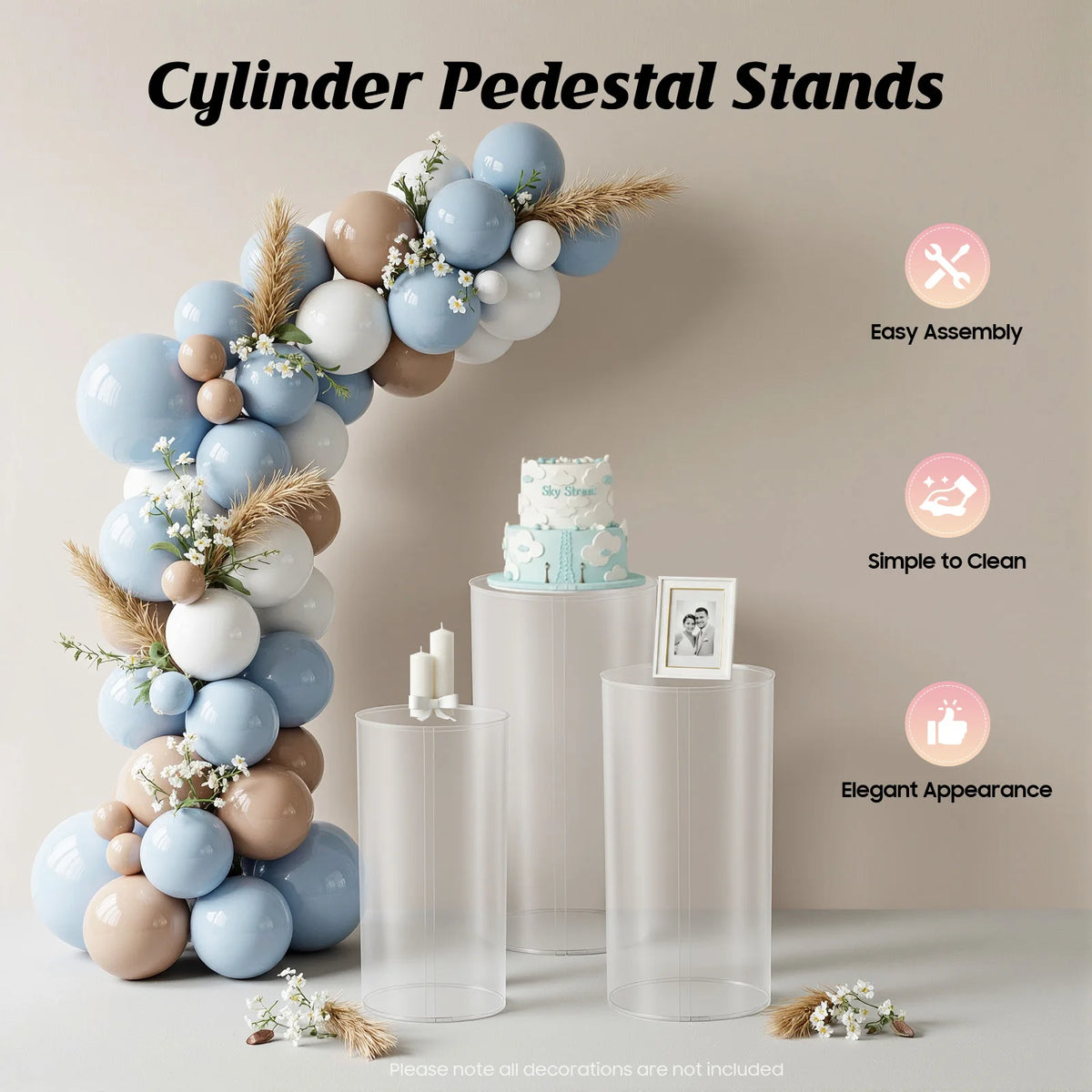 Metal Cylinder Pedestal Cake Display Set, 3 Piece