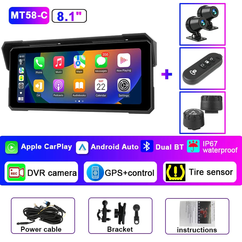 Jansite Portable 8.1 inch IP67 Waterproof Motorcycle 4K DVR
