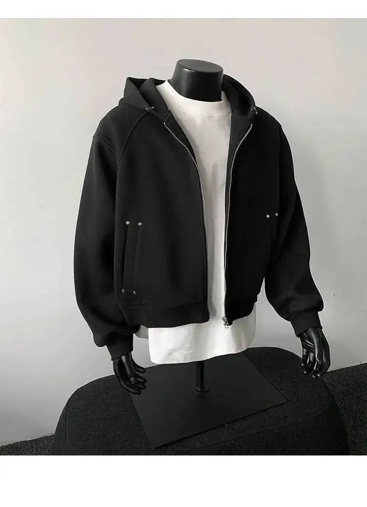 PFNW New Autumn Men's Sweatshirt 2025 Solid Color With Hat Long Sleeve Zipper Korea Fashion Male Tops 28W8776