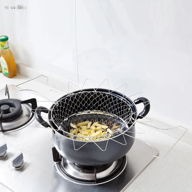 vanzlife stainless steel deep-fried large noodle kitchen French fries tools drain basket Household leak net spoon folding filter