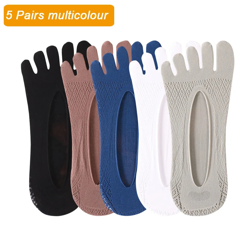 5Pairs Men's Socks Mesh Invisible Breathable Sweat-absorbing Short Sock Non slip New Five Toe Socks High Quality