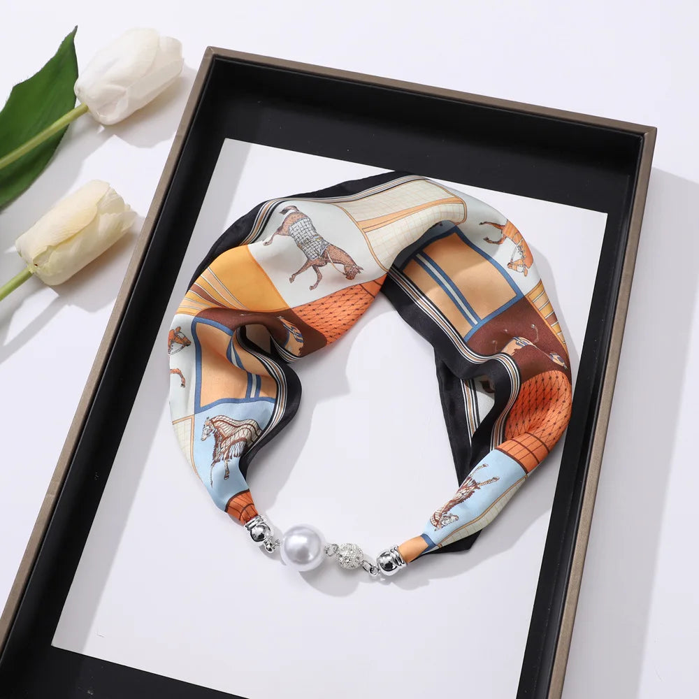Imitation Silk Scarf Magnetic Buckle Necklace Pendant Wearing Spring and Autumn Cervical Protection for Women